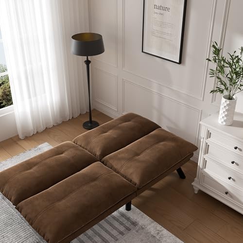 Warmiehomy Velvet Convertible Futon Sofa Bed, 70.87" Comfy Loveseat Sleeper Sofa with Adjustable Backrest Armrest and Wood Legs 2 Seater Small Couches for Living Room, Bedroom, Navy Blue
