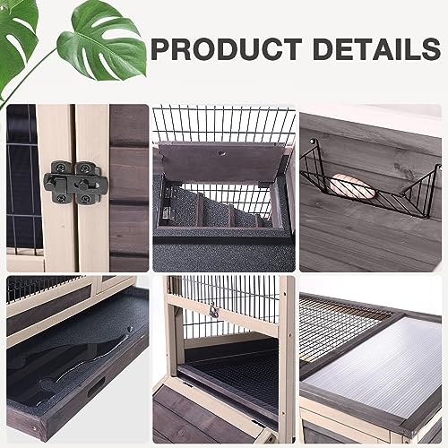 Two-Story Guinea Pig Cage with Wheels Rabbit Hutch Indoor Outdoor with 6 Access Doors, 2 Pull-Out Trays, Removable Wire Mesh and UV Proof Panel(Grey)