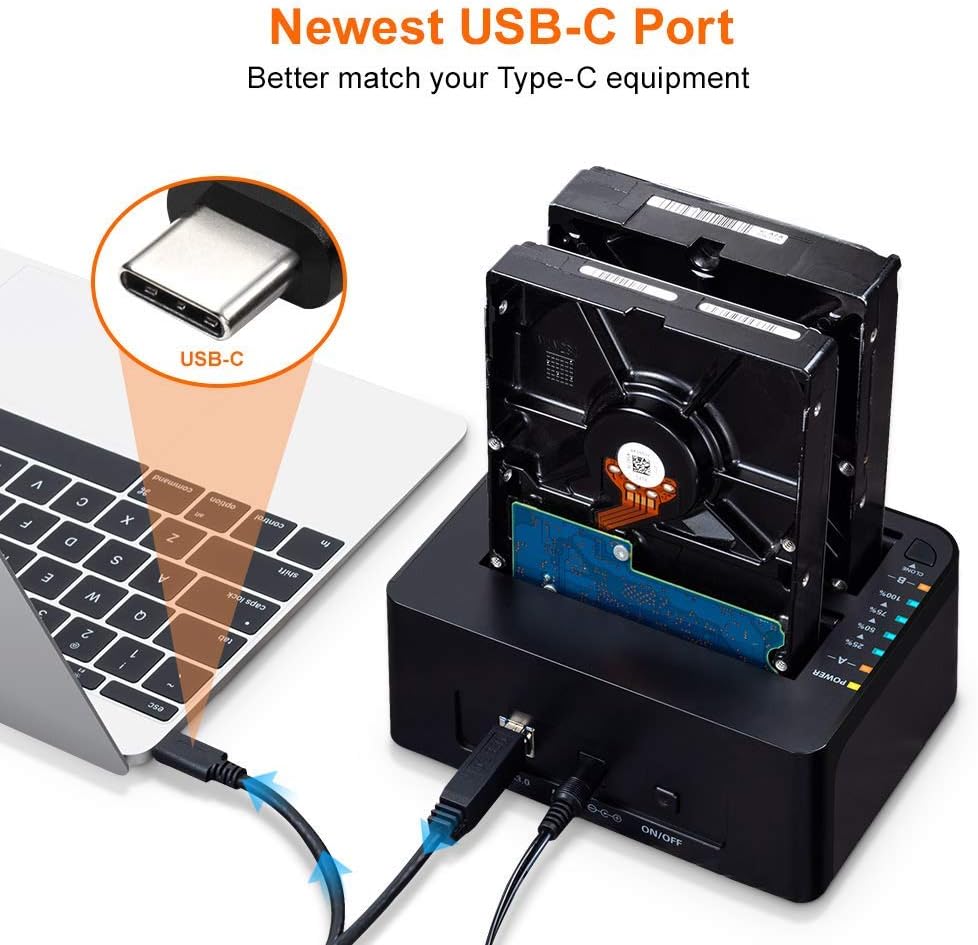 WEme USB C 3.0 to SATA External Hard Drive Dock Docking Station, SSD HDD Disk Duplicator Cloner for Dual Bay 2.5 3.5 Inch SATA I II III, Support UASP and Auto Sleep and 2X 12TB, Black