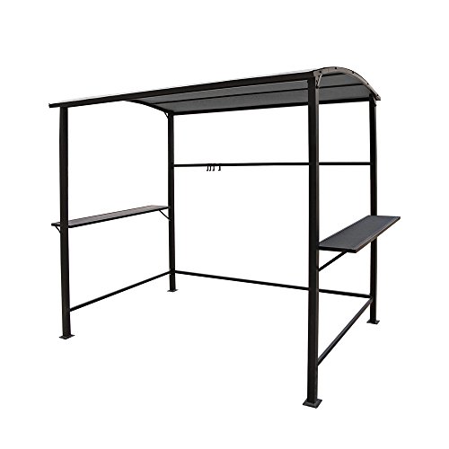 COBANA Grill Gazebo 8’by 4.6’ Outdoor Patio BBQ Canopy with Single-Tier Soft Top and Metal Shelves, Beige
