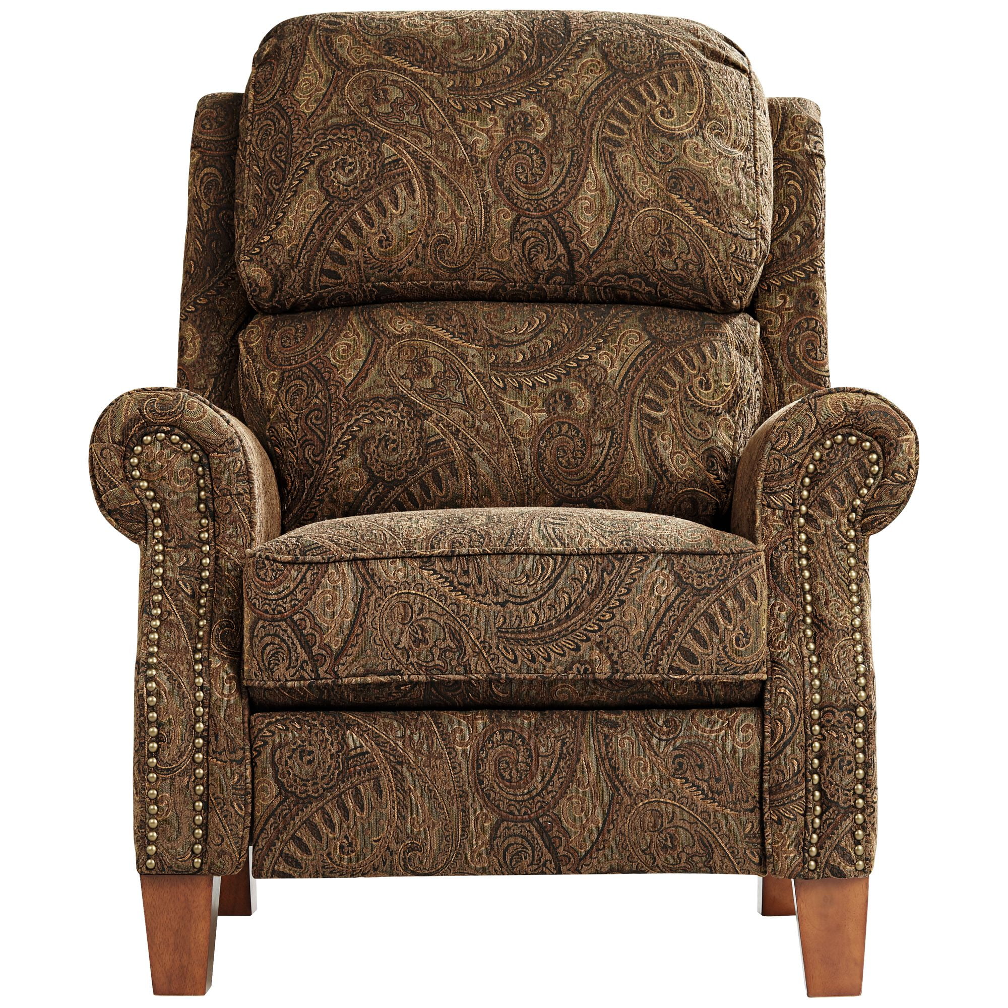 Kensington Hill Beaumont Warm Brown Paisley Patterned Fabric Recliner Chair Comfortable Push Manual Reclining Footrest for Bedroom Living Room Reading