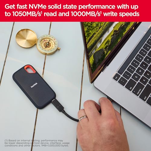 SanDisk 2TB Extreme Portable SSD - Up to 1050MB/s, USB-C, USB 3.2 Gen 2, IP65 Water and Dust Resistance, Updated Firmware - External Solid State Drive - SDSSDE61-2T00-G25