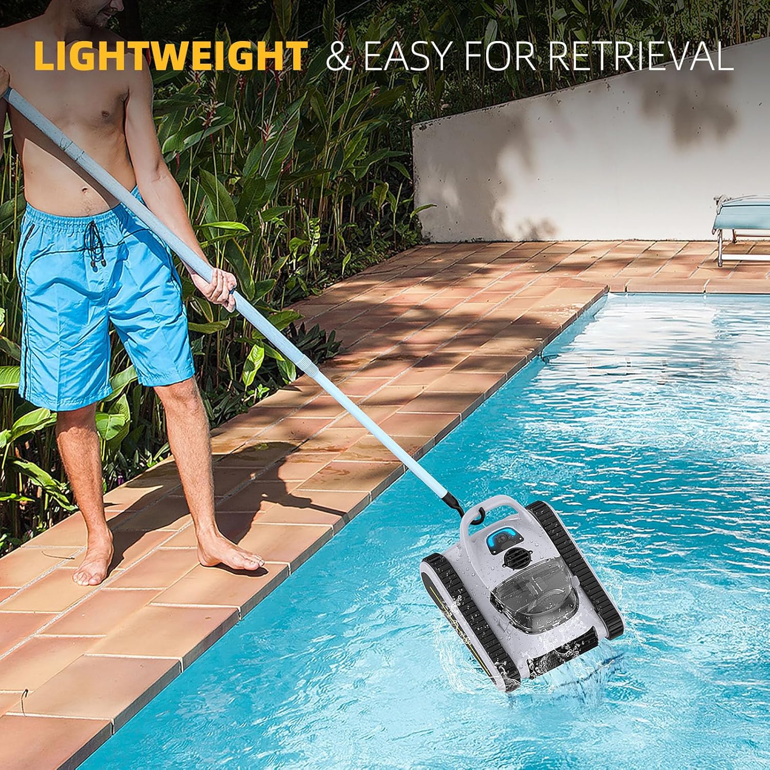 Seauto Robotic Pool Cleaner: Automatic Cordless Vacuum for Inground Pools, Wall Climbing, 180W Suction, LED Indicator, Self-Parking, Suitable for Up to 2,000 sq. ft.-Grey