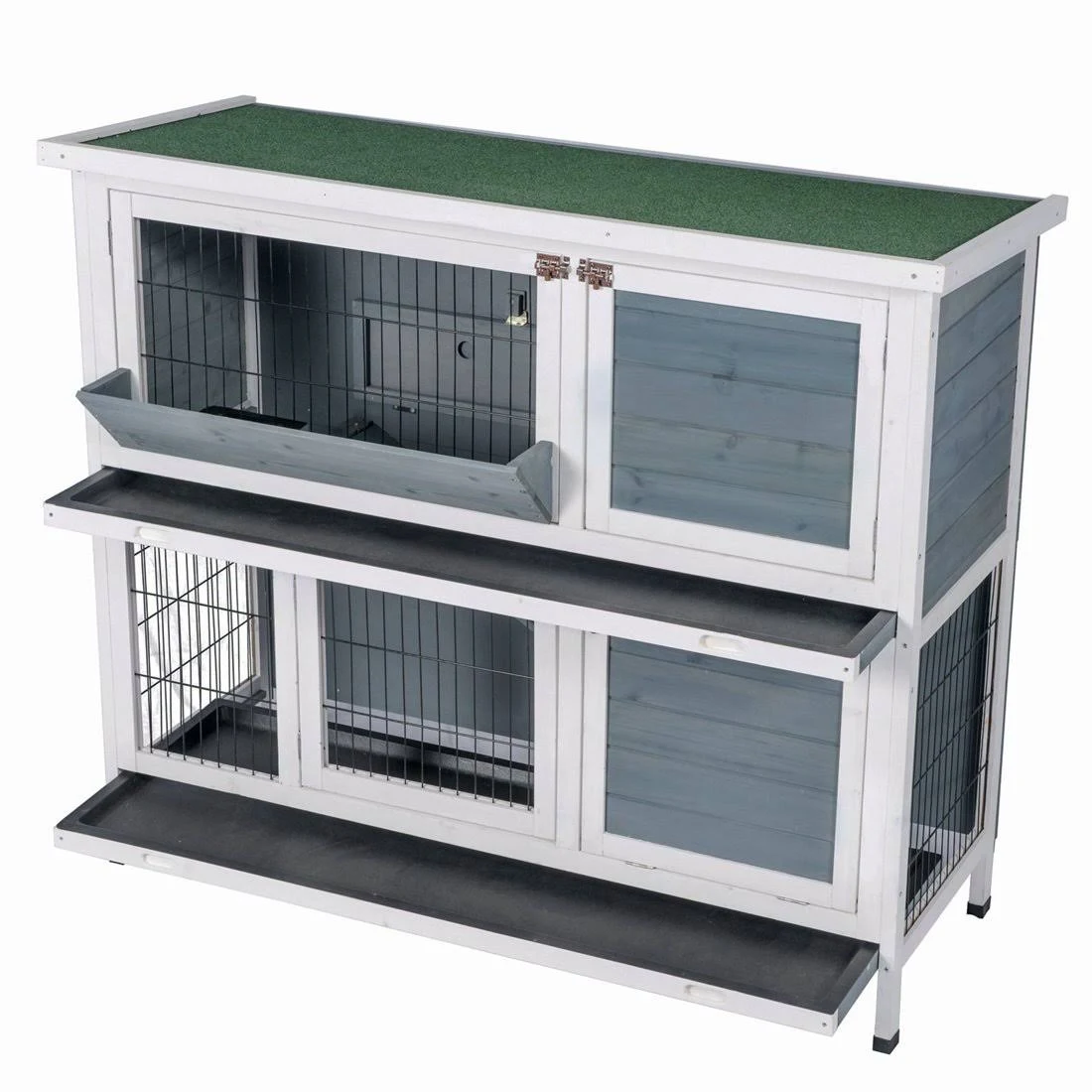 Good Life USA New Two Floors Wooden Outdoor Indoor Bunny Hutch Rabbit Cage with Feeding Trough