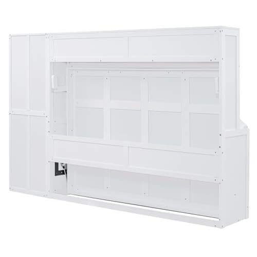 Merax, Gray Size Murphy Bed Wall, Queen+Closet+Drawers