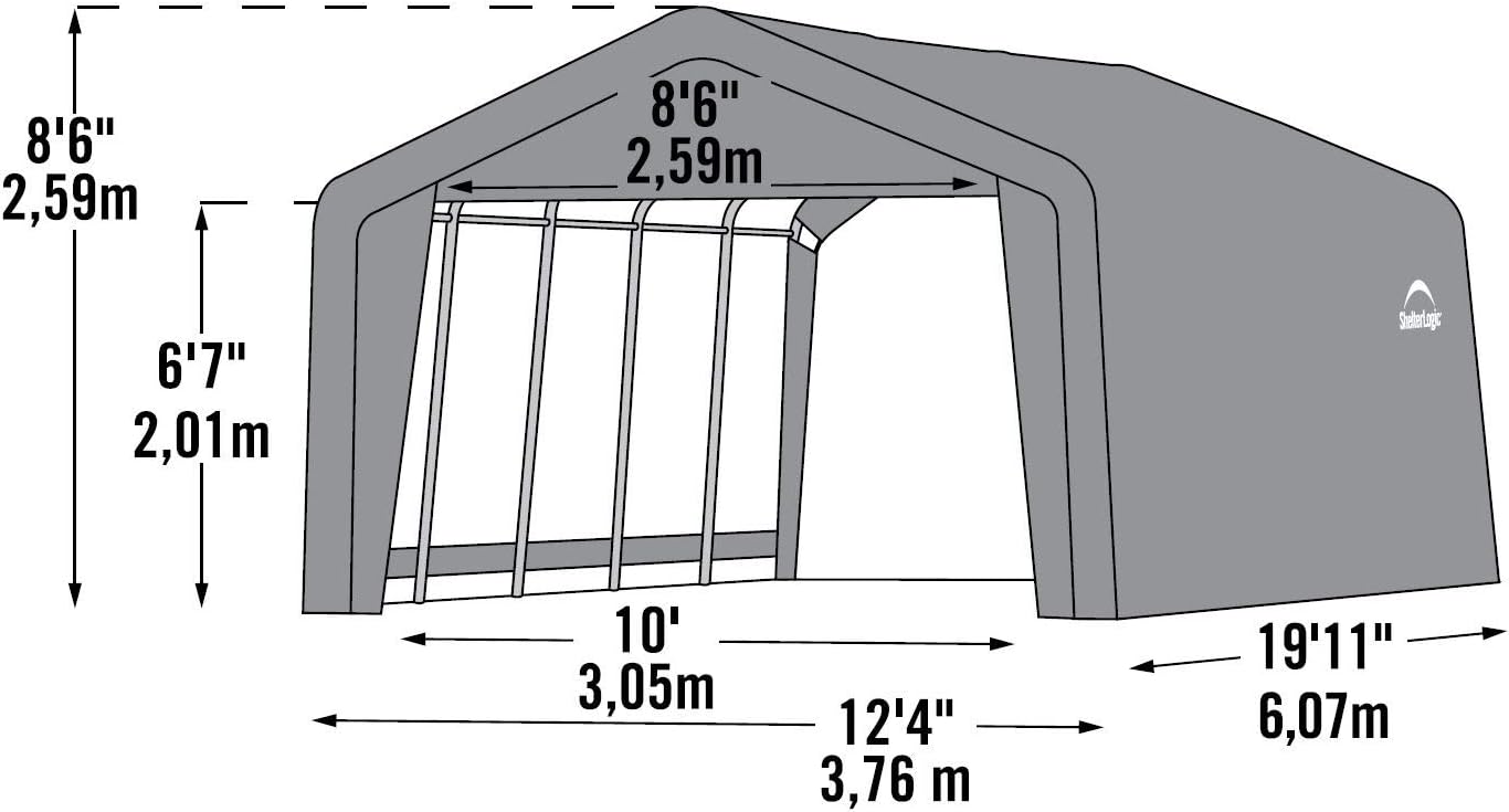 ShelterLogic Peak Style Garage-in-a-Box, Grey, 12 x 20 x 8 ft.