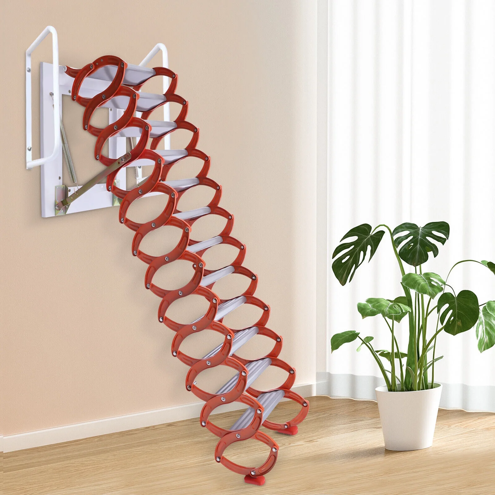 TFCFL Attic Ladder Loft Stairs Steps Ladder Folding Pull Down Stairs Height 12.5 ft