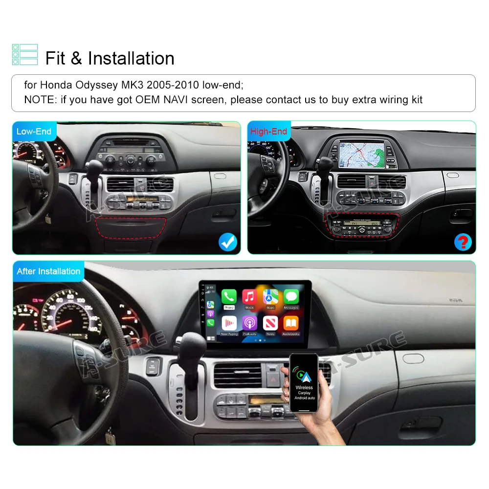 Android Car Stereo Radio 2+32G Navi GPS Wifi CarPlay for Honda Odyssey 2005-2010