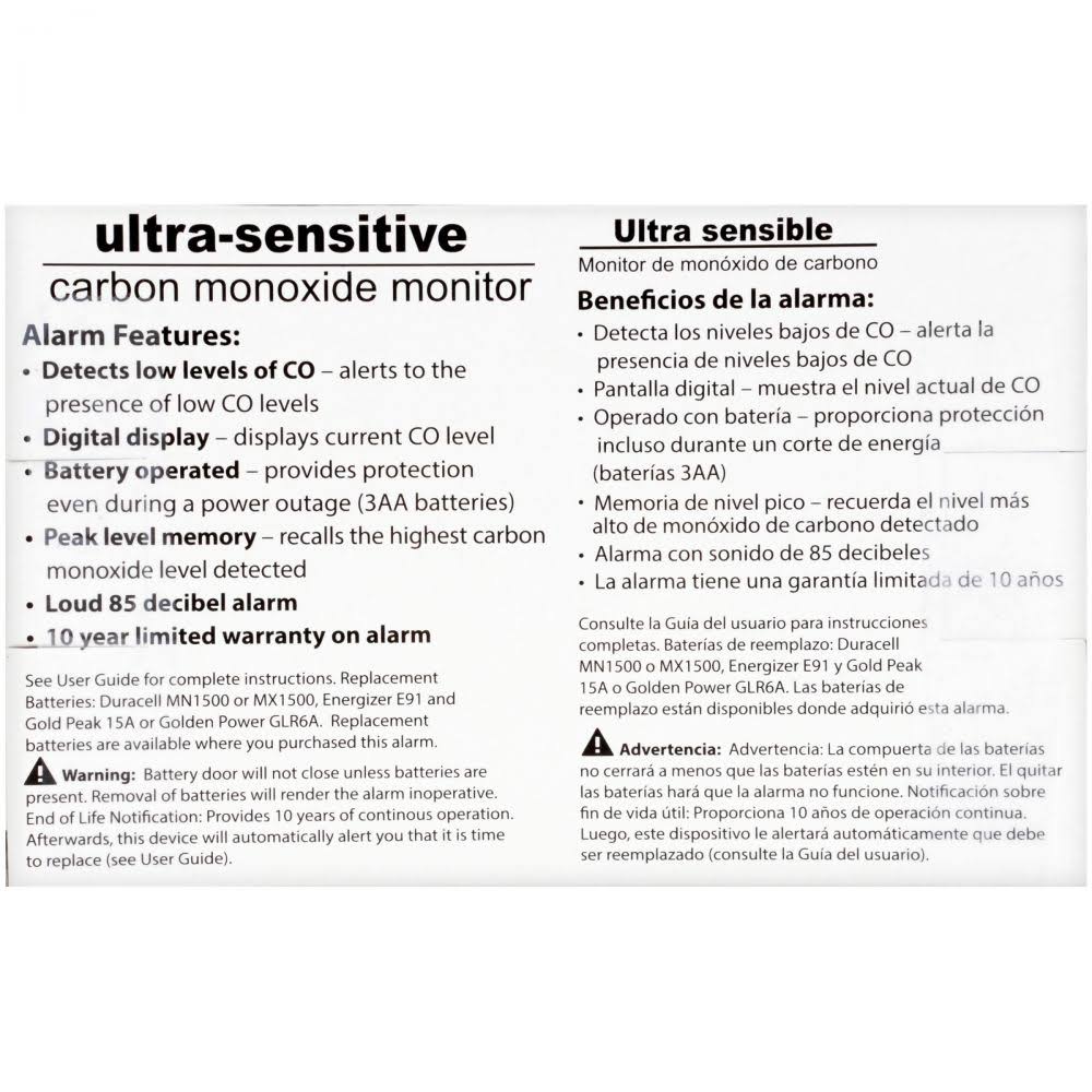 Kidde KN-COU-B Carbon Monoxide Monitor Ultra-Sensitive Battery Powered