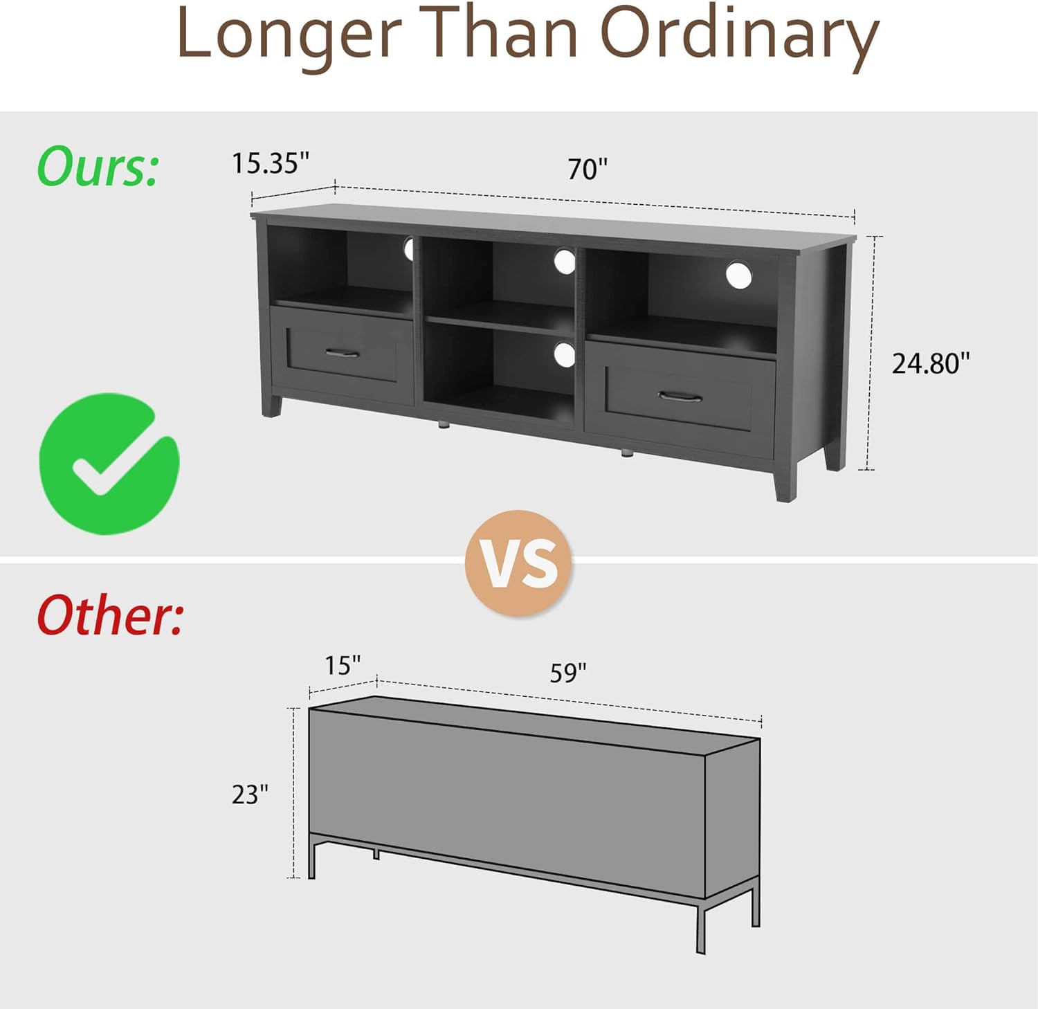 Black TV Stand for 55/65/70/75/80 inch TV, TV Media Center, Modern Entertainment Center with Drawers Wood Storage Cabinet Media Console for Living Room, Bedroom, 70 inch Long