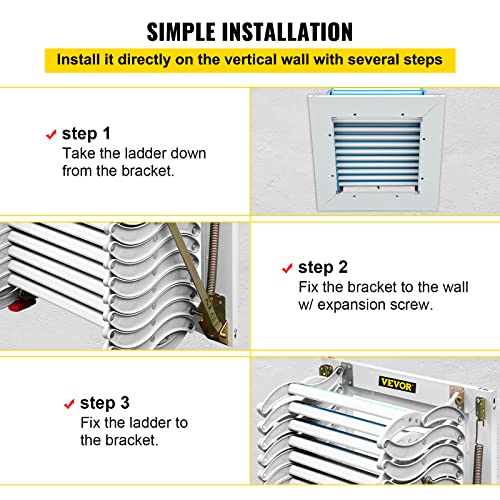 VEVOR Attic Steps Pull Down 12 Steps Attic Stairs, Alloy Attic Access Ladder, Blue Pulldown Attic Stairs, Wall-mounted Folding Stairs for Attic, Retractable Attic Ladder with Armrests, 9.8 feet Height