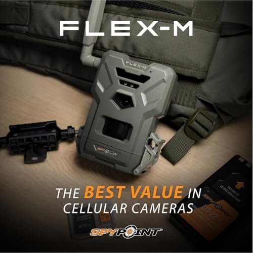 SPYPOINT FLEX-M Twin Pack Cellular Trail Cameras - Best Value in Hunting Accessories, No WiFi Needed, GPS, Night Vision, Dual-Sim LTE, IP65 Water-Resistant, 28MP Photos, 720p Videos + Sound (2)