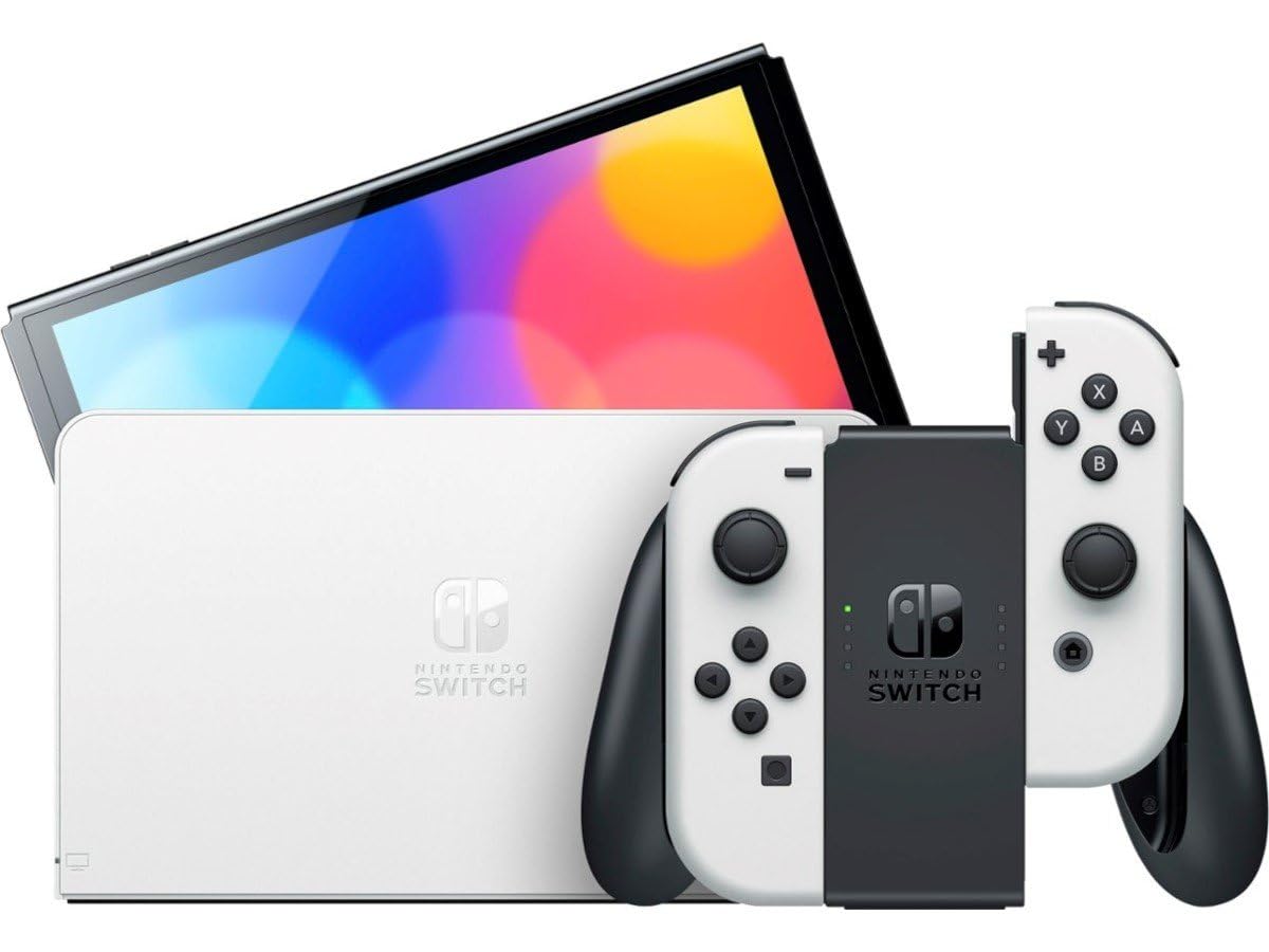 Nintendo Switch OLED Model (White) Mario Kart 8 Deluxe Bundle | Includes Extra Joy-Con (Red/Blue), Dock, Joy-Con Grips and Straps | With Signature Series Portable Case and Earphones