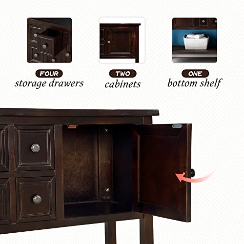 LOVMOR Cambridge Series Buffet Sideboard Console 2 Cabinets 4 Storage Drawers and Open Bottom Shelf, Couch Sofa Table for Living Room Apartment Hallway Entryway, Espresso
