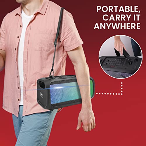 Pyle Wireless BT Portable Boombox Speaker - 600W Rechargeable Speaker, Portable Barrel Loud Stereo System - DJ Sound Effects, Flashing LED, FM/Aux/MP3/USB/SD/1/4 in, Includes Microphone PPHP265DJB