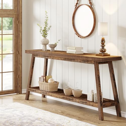 70.9 Inches Extra Long Console Table for Entryway, 2-Tier Narrow Wood Sofa Table Behind Couch, Large Sofa Table for Living Room, Rustic Brown Foyer Hallway Entry Table