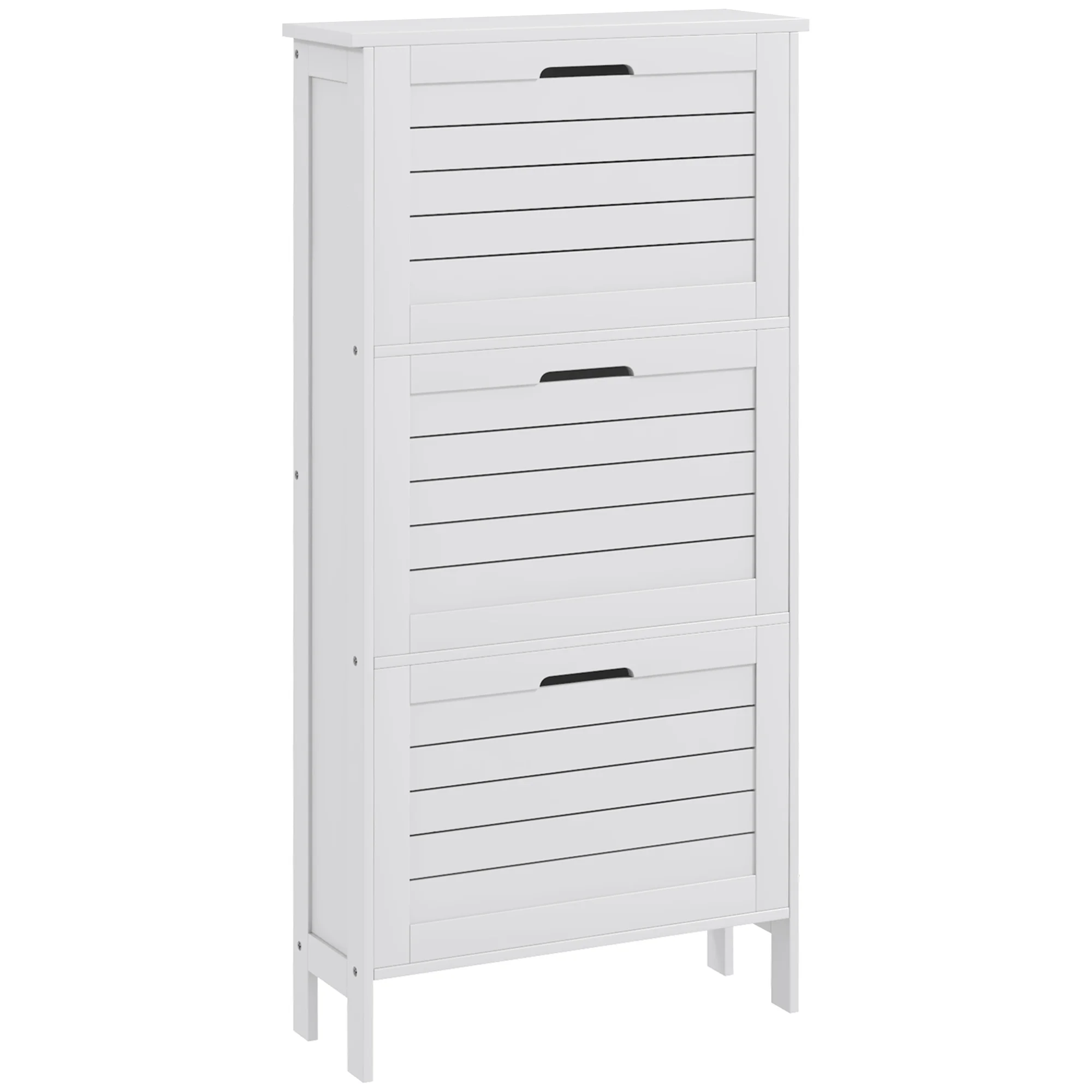 CoSoTower Narrow Shoe Storage Cabinet for Entryway with 3 Flip Drawers, Slim Shoe Rack Organizer with Louvered Doors for 6 Pairs of Shoes, White