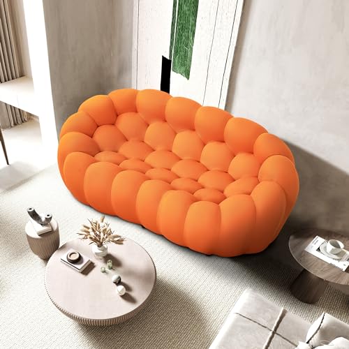 74.8'' Modern Loveseat Sofa, 2 Seater Mesh Fabric Love Seat Floor Sofa, 3D Honeycomb Shape Bubble Sofa Curved Couch for Living Room, Office, Apartment