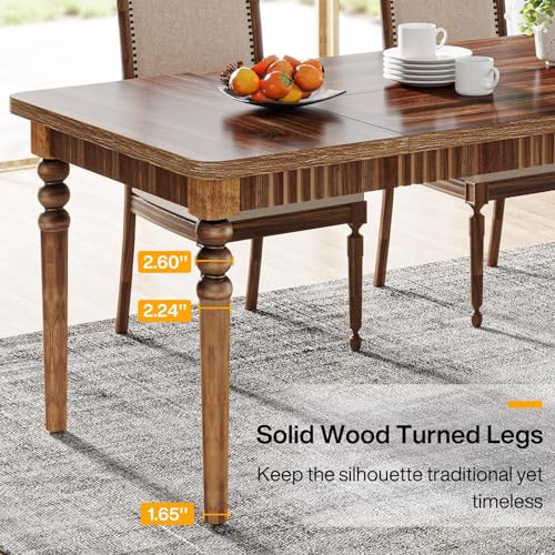 Tribesigns Farmhouse Dining Table for 4-6 People, Rectangular Kitchen Table with Wood Turned Legs, 63-Inch Large Dining Room Table Dinner Table for Home Kitchen Furniture, Oak