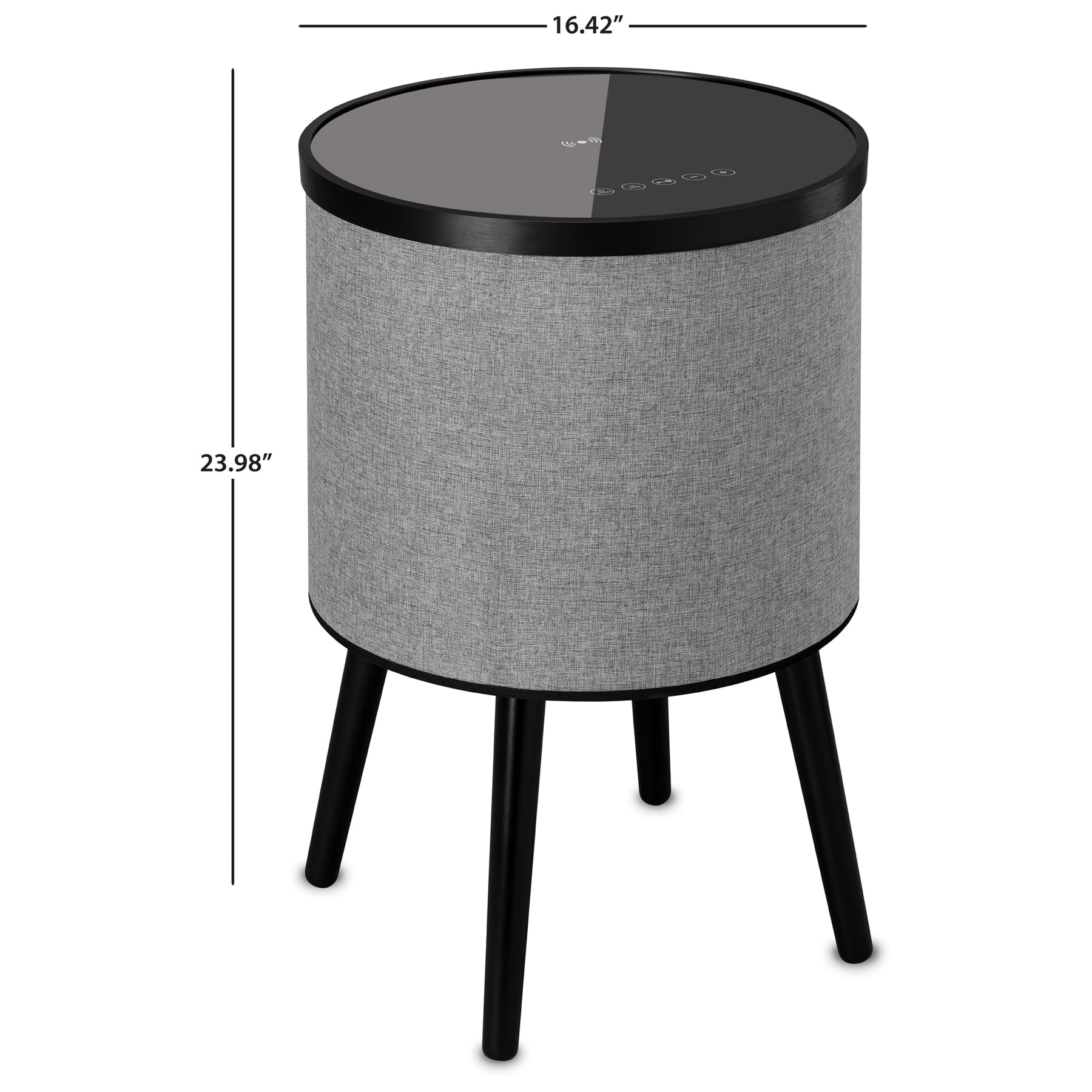 DecorTech Round Bluetooth Speaker End Table with Wireless Charging, Gray