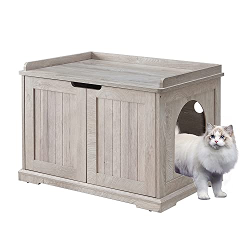 unipaws Extra Large Cat Litter Box Enclosure Furniture with Top Opening, XL Washroom Bench for Cats, Jumbo Automatic Litter Box Cover and Hidden Cat Box