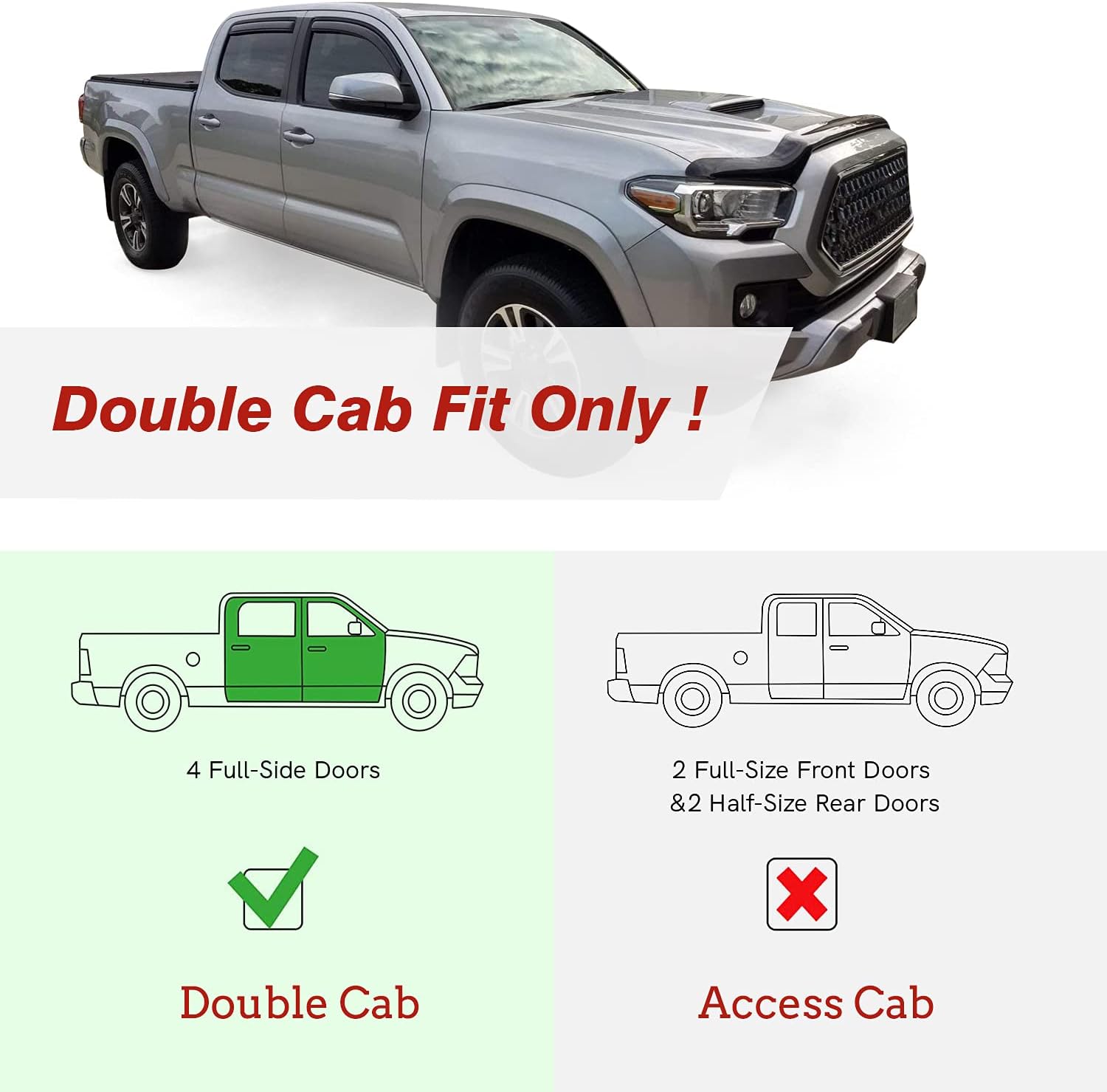 in-Channel Rain Guards Compatible with 2016-2022 Tacoma Double Cab Side Window Deflectors, Vent Window Visors, Front+Rear Pack of 2