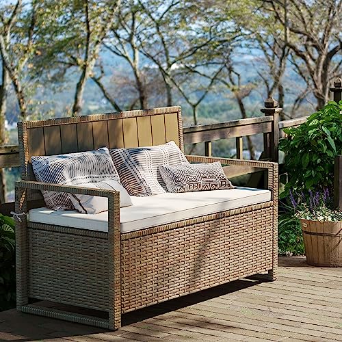 YITAHOME 230 Gal Outdoor Storage Box, XXL All-Weather Wicker Deck Box for Patio Furniture, Cushions, Pool Accessories and Garden Tools - Black