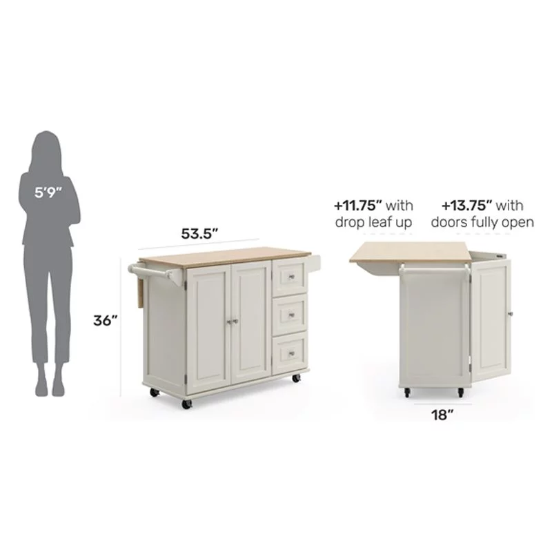 Hawthorne Collections Traditional Wood Kitchen Cart in White