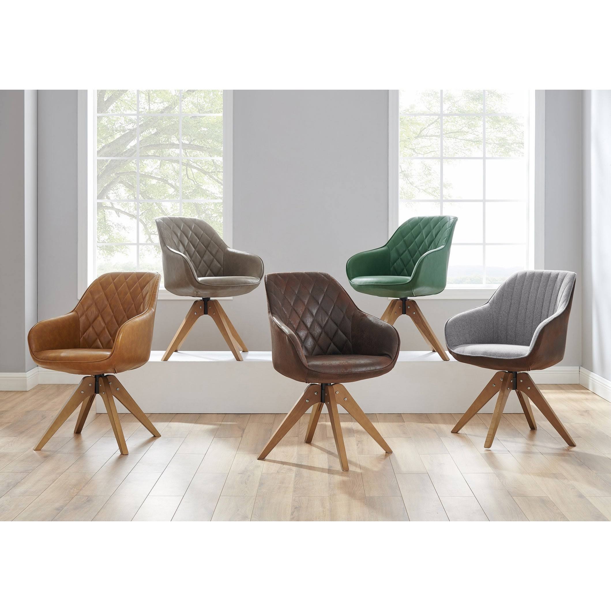 Art Leon Arthur Blue Fabric Mid-Century Swivel Office Accent Arm Chair with Wood Legs