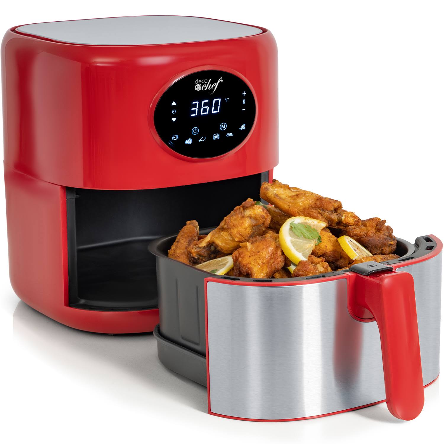 Deco Chef 3.7qt Digital Air Fryer with 6 Cooking Presets, Dishwasher Safe Basket, Red AF01RED