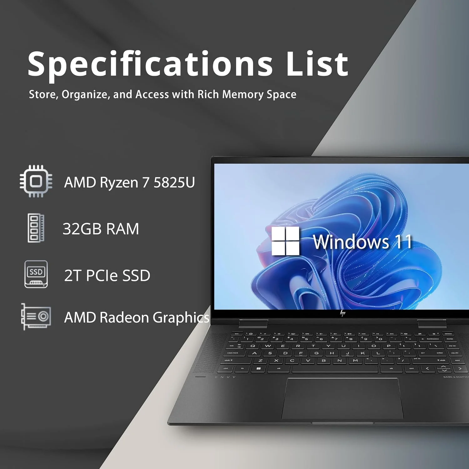 Restored HP Envy x360 2-in-1 15.6" Touchscreen Laptop, AMD Ryzen 7 5825U, 32GB RAM, 2TB PCIe SSD, AMD Radeon Graphics, True Vision 5MP IR Camera, Backlit Keyboard, Win 11, Black, 32GB USB Card (Renewed) (Refurbished)