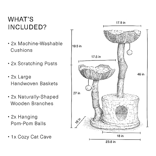 MAU Modern Cat Tree Tower for Large Cats, Real Branch Luxury Cat Condo, Wood Cat Tower, Cat Scratching Tree, Cat Condo, Cat Lover Gift, Luxury Cat, Cat Gifts by Mau Lifestyle