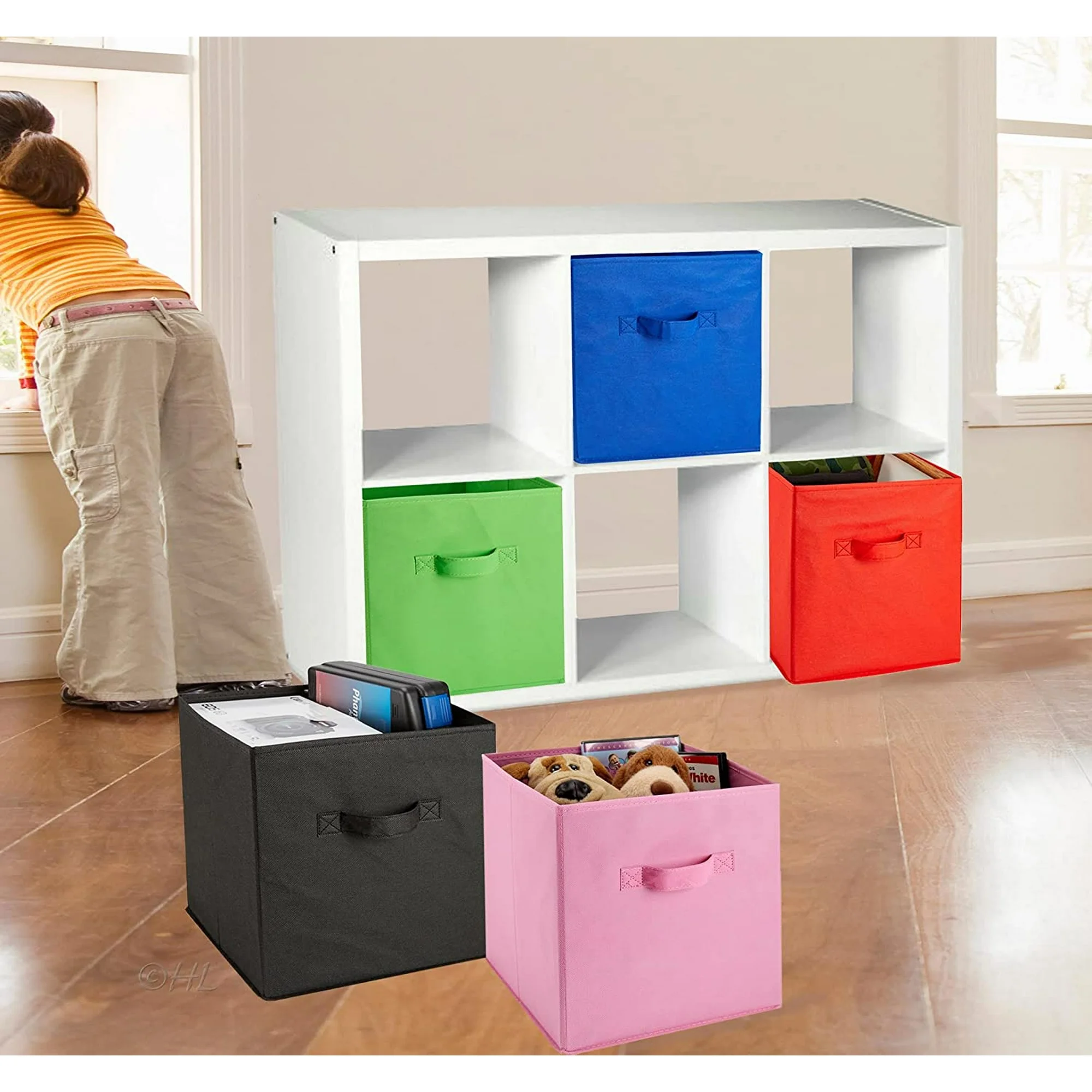 Foldable Laundry Storage Bins 6-Pack – Collapsible Cube Organizers for Shelves, Closets, Underbed, Clothes, Toys – Shiny Silver