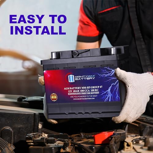 Mighty Max Battery MM-H5 Start and Stop Car BCI Group Size 47 12V 60 AH, 100RC, 680 CCA Rechargeable AGM Car Battery