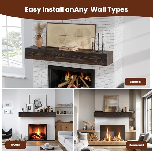Fireplace Mantel - Floating Mantel Shelf, Wood Mantels for Over Fireplace, Wall-Mounted Mantels, Weight Capacity 60lbs, 60 X 9 X 6 inch, Oak