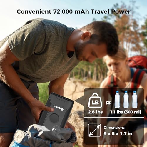 Renogy 72000mAh 266Wh 12v Power Bank with 60W PD, CPAP Battery for Camping, High Capacity Large Camping Power Bank with USB-C DC Wireless Charging & Flashlight, CPAP Battery Backup Power Supply