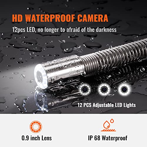 VEVOR Sewer Camera with 512Hz Locator, 165 ft/50 m, 9" Pipeline Inspection Camera w/DVR Function, IP68 Camera w/12 Adjustable LEDs, A 16 GB SD Card for Sewer Line, Home, Duct Drain Pipe Plumbing