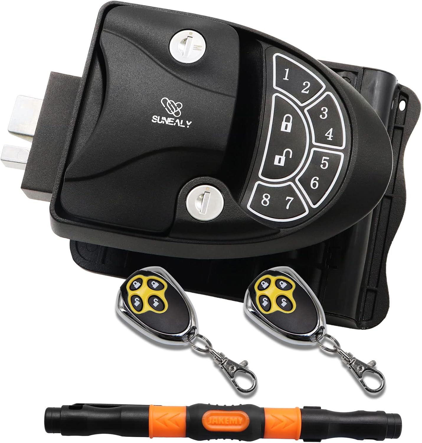 RV Keyless Entry Door Lock 2021 RV Door Lock/Metal Rv Door Lock w/ 2 Fobs and Backlit Keypad/Protective Gasket, Screwdriver & 2 Keys for 5th Wheel Bumper Pull Horse Camper 2.75" x 3.75"