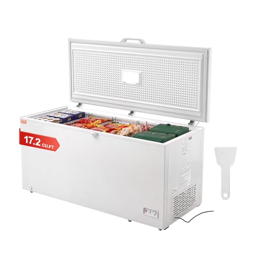 VEVOR Chest Freezer, Large Deep Freezer & 4 Removable Baskets, Freestanding Top Open Door Commercial Chest Freezers with Locking Lid, 7-Level Adjustable Temp, LED Lighting, 6 Wheels