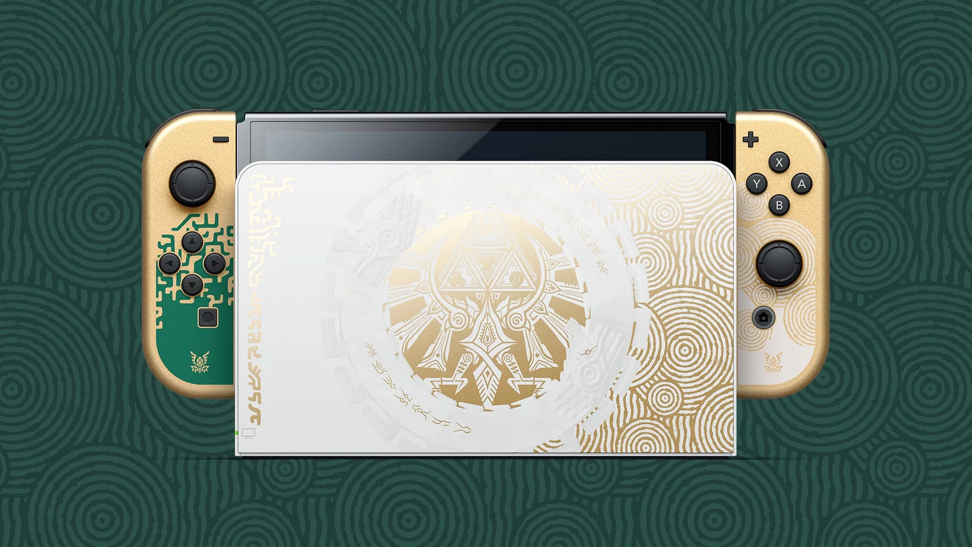 2023 Nintendo Switch OLED Zelda Edition, Green & Gold Joy-Con 64GB Console, Hylian Themed Dock, Zelda: Tears of the Kingdom Game, Mytrix Brownie JoyPad & 3 Accessories: 6 in 1 Bundle - JP Version