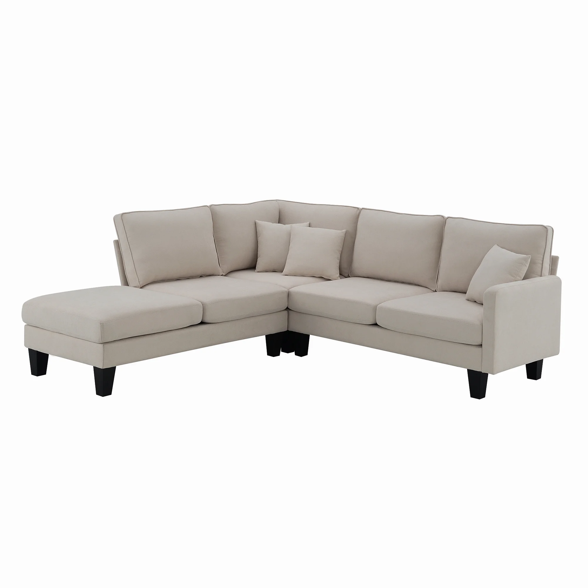 THINK 30,90L * 88W" Terry Fabric Modern L Shape Sectional Sofa,5 Seat Beige Practical Couch Set With Recliner,Simple Indoor Furniture With 3 Pillows for Living Room,Apartment,Office,Bedroom