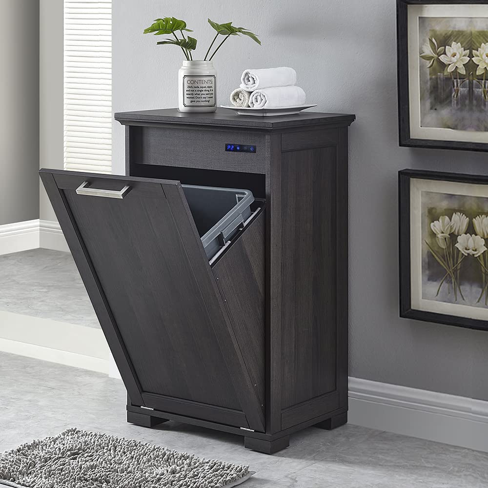 Old Captain Tilt-Out Laundry Sorter Cabinet/Wooden Tilt Out Trash Cabinet，with Negative ion and deodorizing Function to Ensure The Cleanliness of The Kitchen Trash can (Dark Brown)