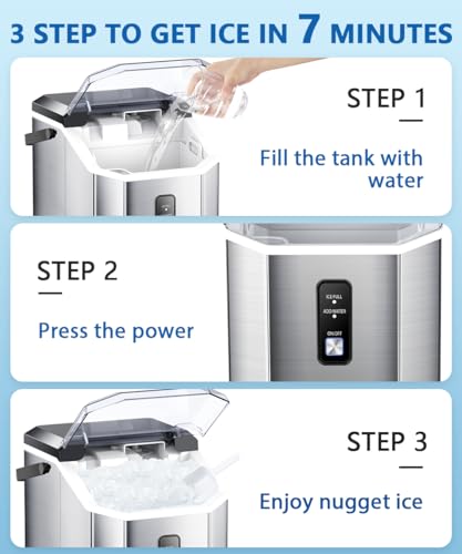Joy Pebble Nugget Ice Maker, 10,000pcs/33lbs/Day, Portable Handheld Nugget Ice Maker Machine with Handle, Ice Makers Countertop Self-Cleaning, Ice Scoop and Basket