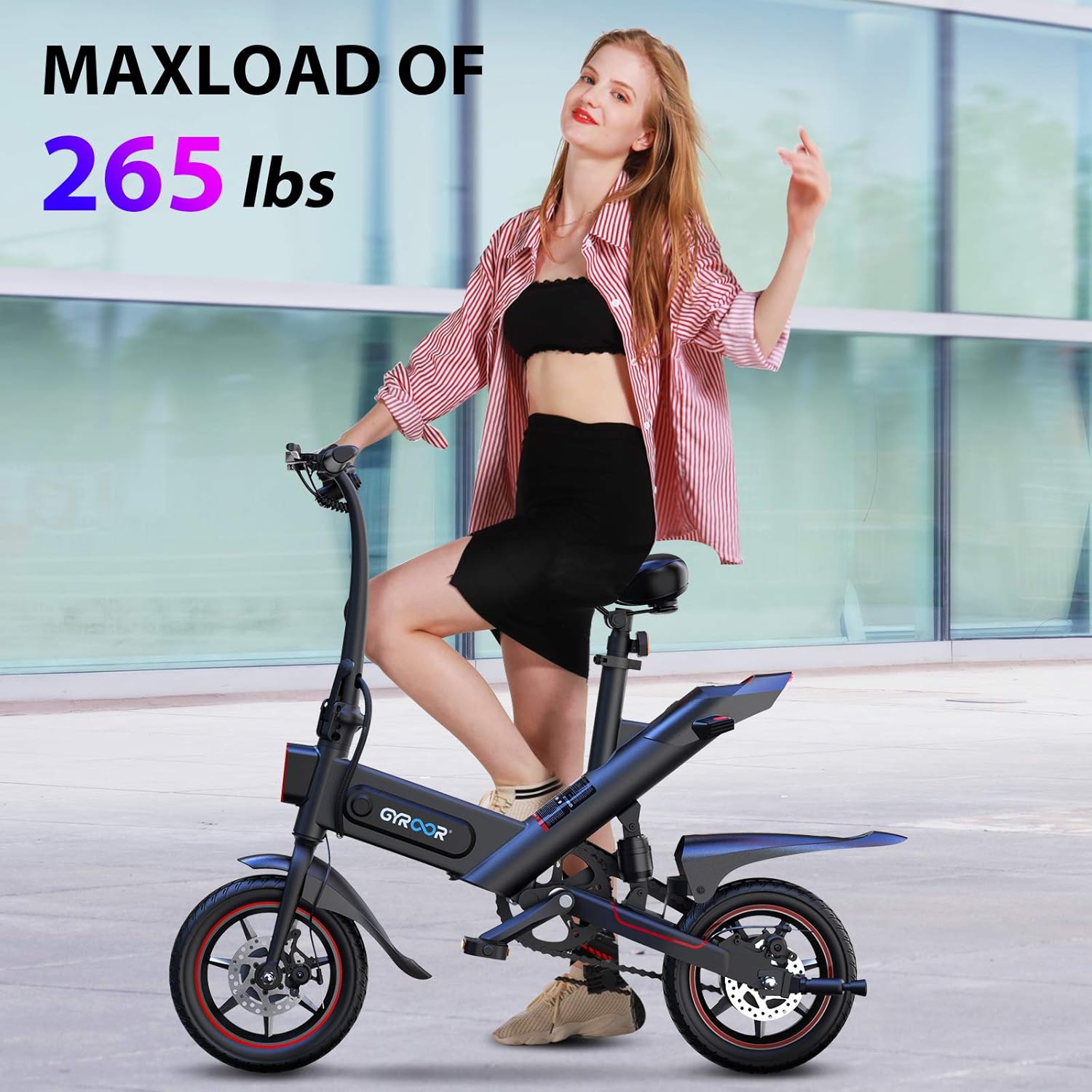 Gyroor C3 Electric Bike for Adults, 450W eBike with 18.6MPH up to 28 Mileage, 14in Air-Filled Tires, Dual Disc Braking, 3 Riding Modes