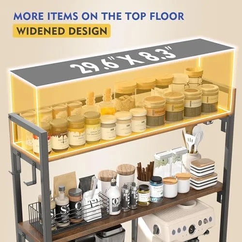 HBBOOMLIFE 6-Tier Bakers Rack  Microwave Stand with Shelves  Kitchen Coffee  Table  Heavy Duty  Shelves with Cabinet  Wide Bakers Rack for Kitchen  Kitchenid Mixer  Air Fryer  Oak