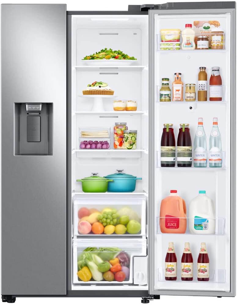 SAMSUNG 21.5 Cu Ft Side By Side Counter Depth Smart Refrigerator w/ 21.5” Touch Screen Family Hub, In-Door Ice Maker, Energy Star Certified, RF22t5561SR/AA, Fingerprint Resistant Stainless Steel