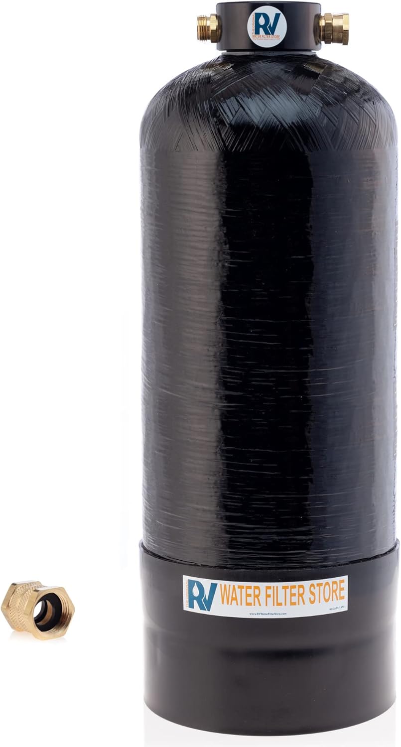 Essential RV Water Softener Portable 8,000 Grain, 3/4" Fittings, Softens Hard Water for RV's Vanlife Nomads Boondockers, New Lighter & Compact Model Easy Storage