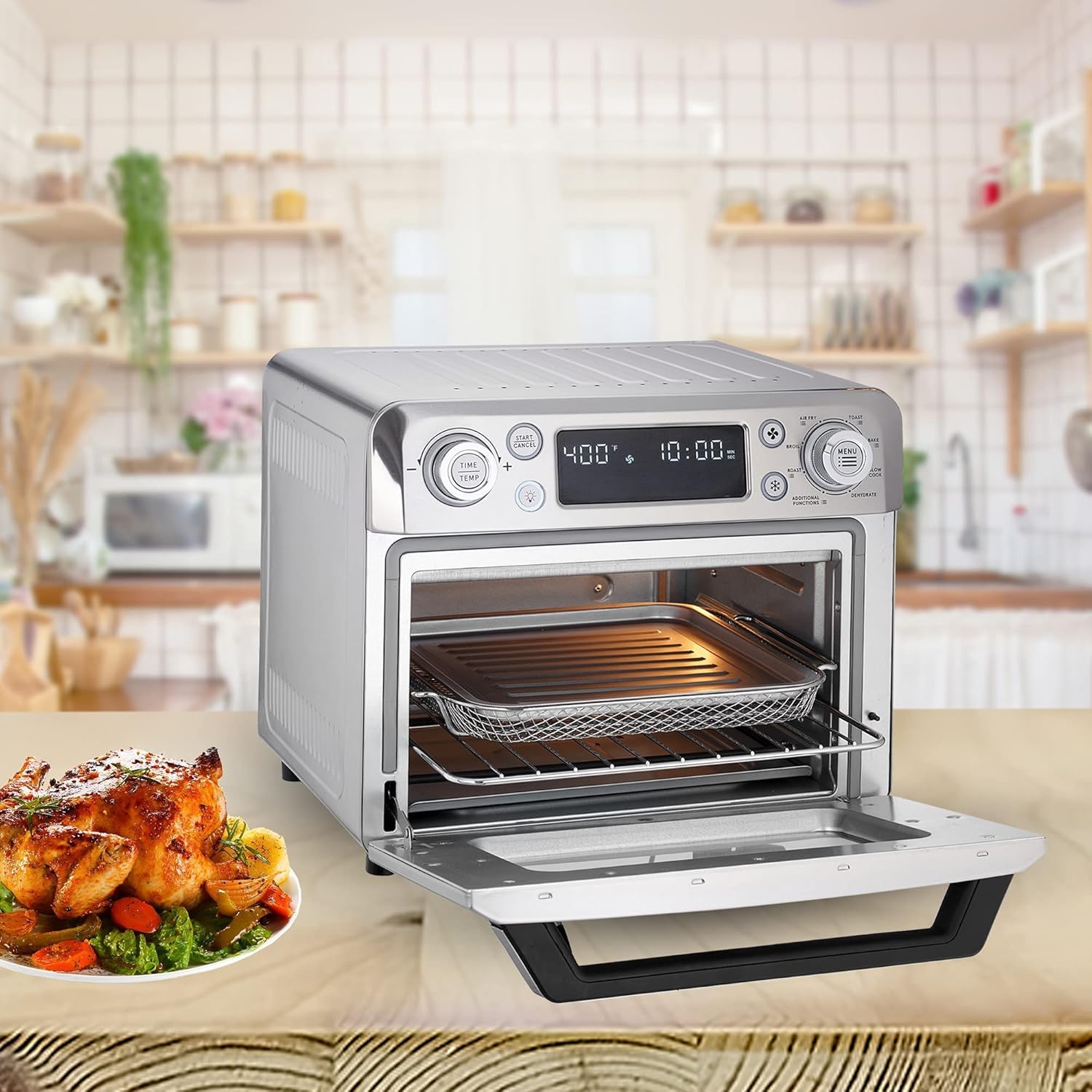 Lumme Air Fryer, Toaster Oven, and Dehydrator Multifunction Air Fryer Countertop 4 in 1 Air Fryer Stainless Steel 20L Large Capacity Accessories Included