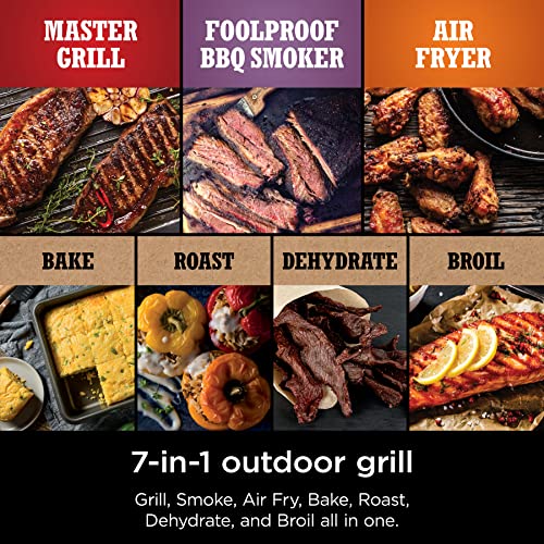 Ninja OG951 Woodfire Pro Connect Premium XL Outdoor Grill & Smoker, Bluetooth, App Enabled, 7-in-1 Master Grill, BBQ Smoker, Outdoor Air Fryer, Woodfire Technology, 2 Built-In Thermometers, Black