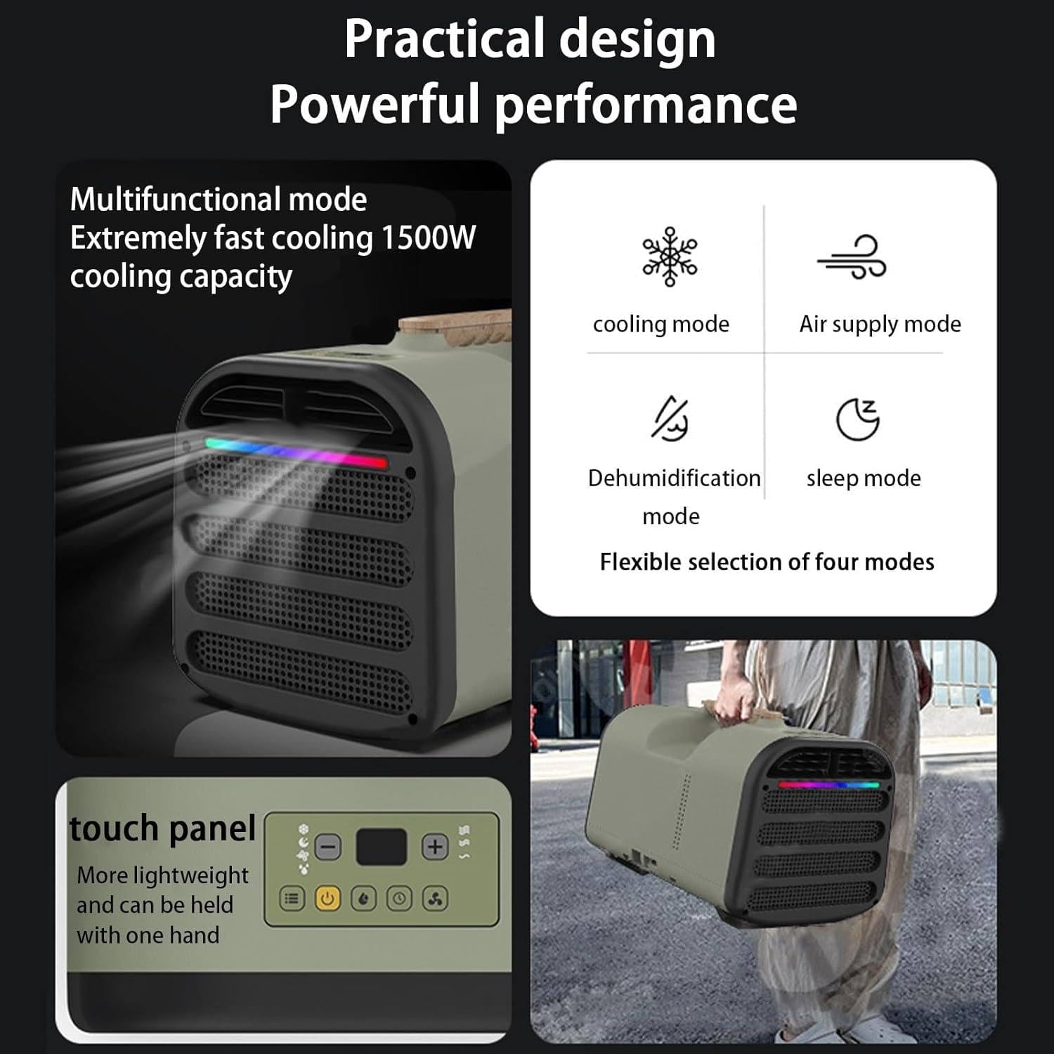 New Small Camping Air Conditioning, Portable Rv Air Conditioner, 1500W 5200BTU Fast Cooling, Dehumidification Mode, Remote Control, Low Noise